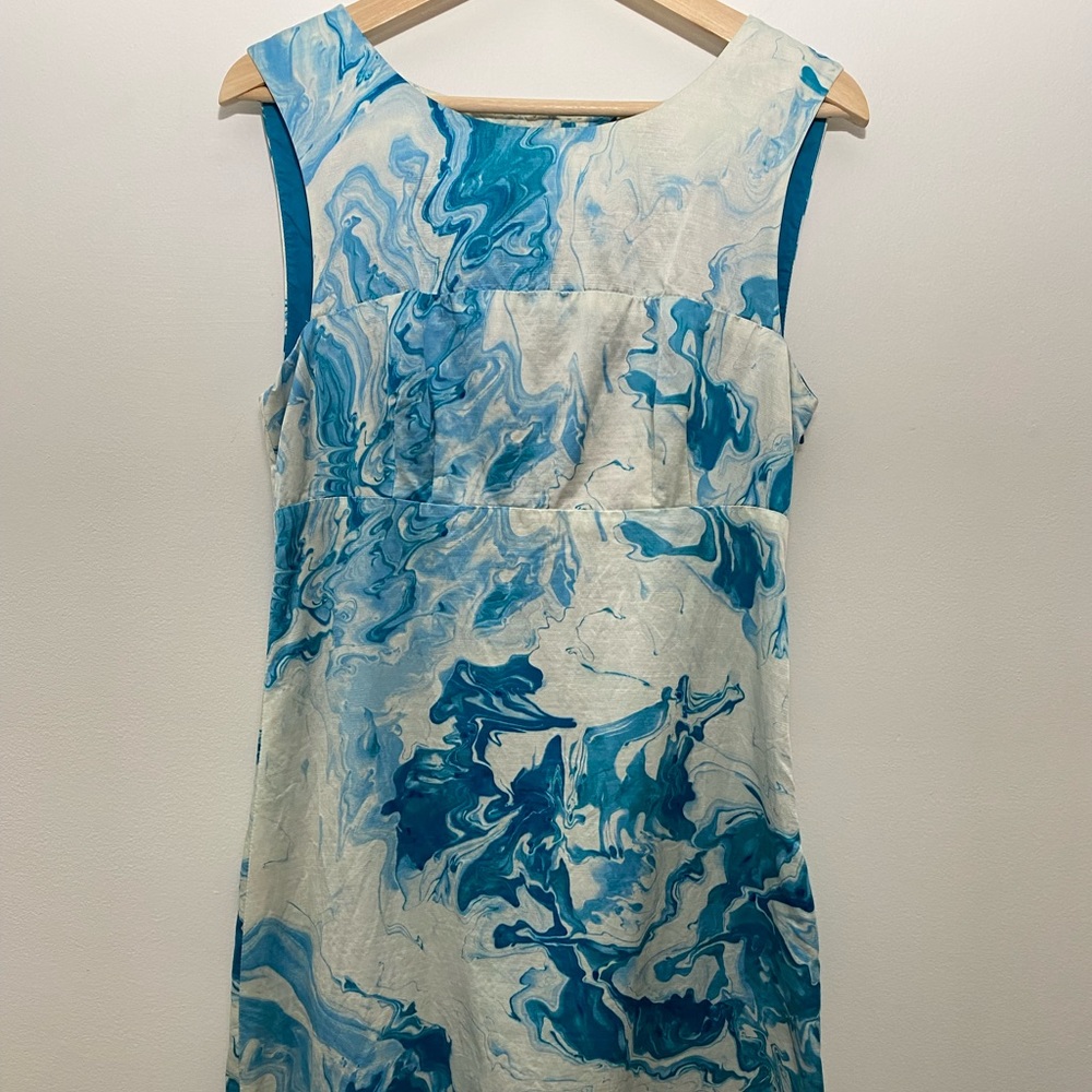 Anthropologie Maeve‎ Blue Swirl Silk/Cotton Dress - Picture 2 of 5